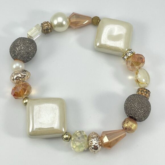 Glass Ceramic Chunky Bold Beaded Stretch Bracelet Boho Classic Cute Statement - Picture 2 of 5